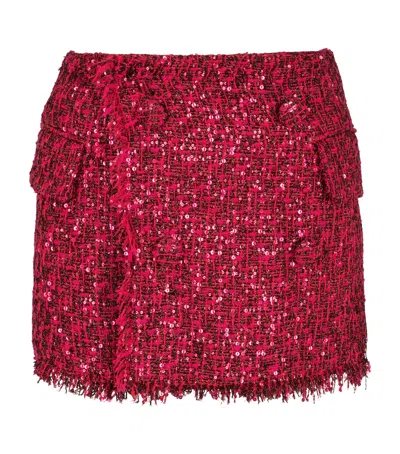 Balmain Button-detail Tweed Mini Shorts In Red