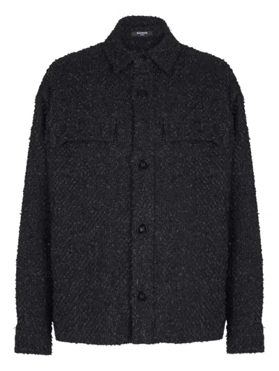 Balmain Tweed Shirt Jacket In Black