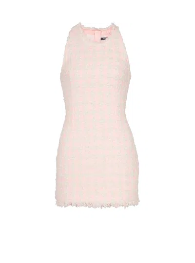 Balmain Tweed Short Dress In Pink