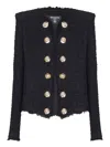 Balmain Tweed Jacket With Frayed Edges And Gold-tone Buttons