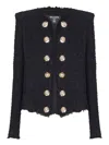 Balmain Tweed Jacket With Frayed Edges And Gold-tone Buttons