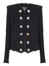 Balmain Edge-to-edge Silky Tweed Jacket In Black