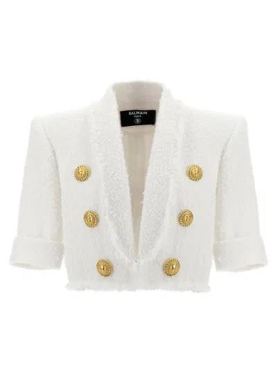 Balmain Tweed Short Jacket In Blanc