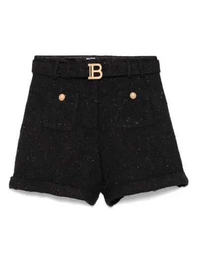 Balmain Kids' Tweed Shorts In Black