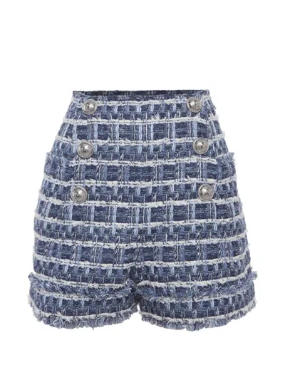 Pre-owned Balmain Tweed Shorts In Blue