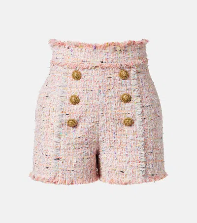 Balmain Multicolor Tweed Shorts In Pink
