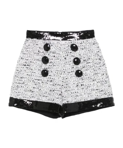 Balmain Tweed Shorts In White