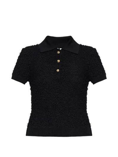 Balmain Tweed Short-sleeve Polo Shirt In Black