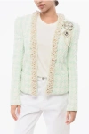 Balmain Tweed Side To Side Blazer With Decorative Pearls