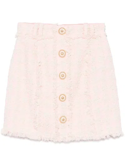 Balmain High-waist Buttoned Tweed Mini Skirt In Gold