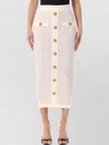 Balmain Tweed Skirt High Waist Gold Tone Buttons In White