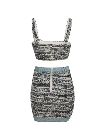 Pre-owned Balmain Tweed Skirt Set In Blue