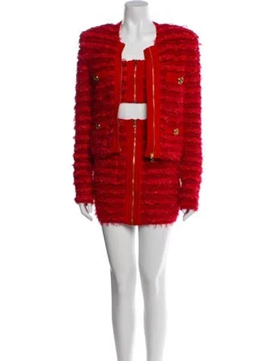Pre-owned Balmain Tweed Skirt Set In Red