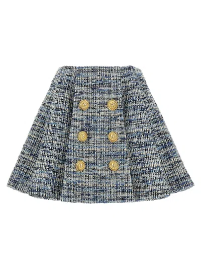 Balmain A-line Silhouette Tweed Skirt In Blue