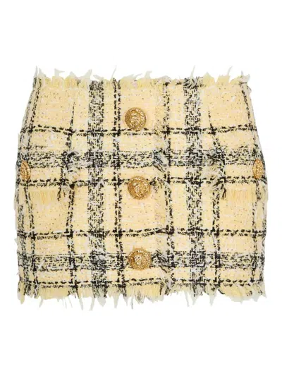 Balmain Women Tweed Skirt With Buttons In Yellow