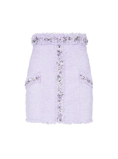Balmain Tweed Skirt With Embroidered Details In Purple