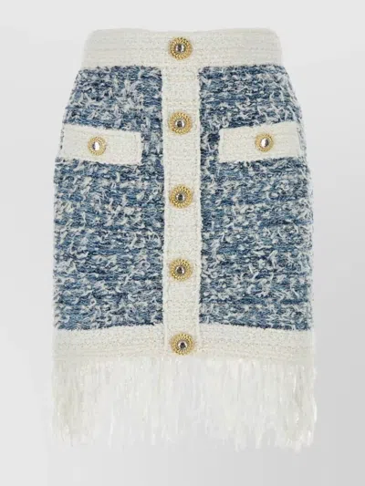 Balmain Mini Blue Denim Tweed Skirt