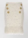 Balmain Tweed Skirt With Fringed Hem And Gold-tone Buttons