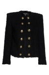 Balmain Tweed Jacket With Frayed Edges And Gold-tone Buttons