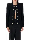 Balmain Tweed Jacket With Frayed Edges And Gold-tone Buttons In Black