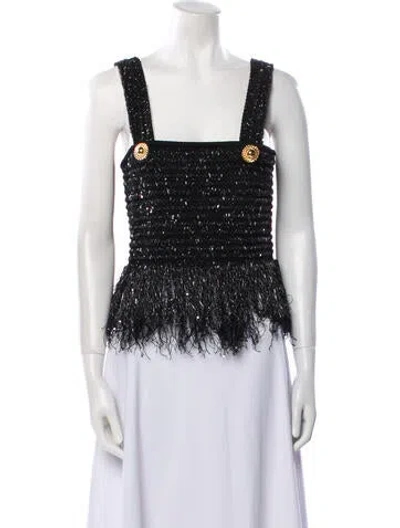 Pre-owned Balmain Tweed Square Neckline Crop Top In Black