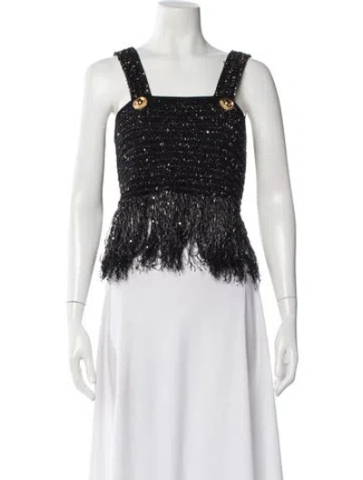 Pre-owned Balmain Tweed Square Neckline Sweater In Blue