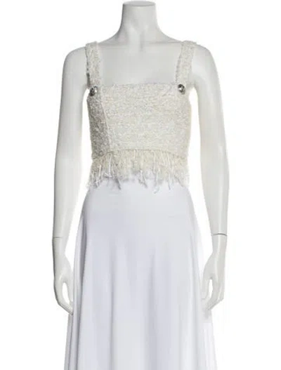 Pre-owned Balmain Tweed Square Neckline Top In White