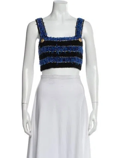 Pre-owned Balmain Tweed Striped Crop Top In Black