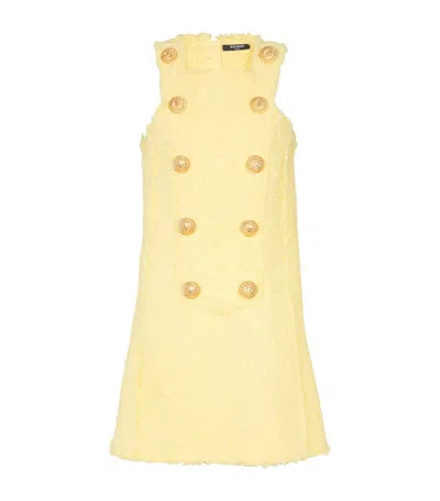 Balmain Button-embellished Tweed Minidress In Yellow