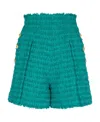 Balmain Green Button-embossed Tweed Shorts In Green