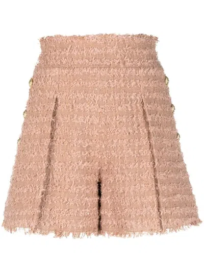 Balmain Tweed Tailored Shorts In Pink