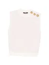Balmain Knit Top Button Detail Sleeveless Round Neck In Pink