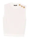 Balmain Knit Top Button Detail Sleeveless Round Neck In Pink