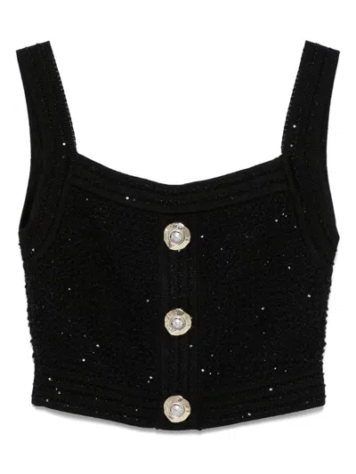 Balmain Tweed Crop Top In Black
