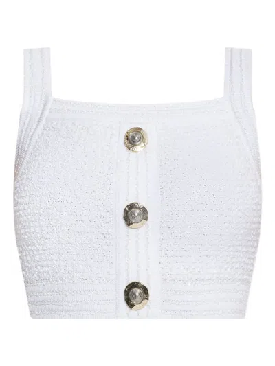 Balmain Cotton Blend Top Button Embellishments In White