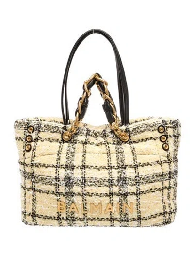 Pre-owned Balmain Tweed Tote In Neutrals