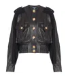 Shop Balmain Tweed-trim Leather Jacket