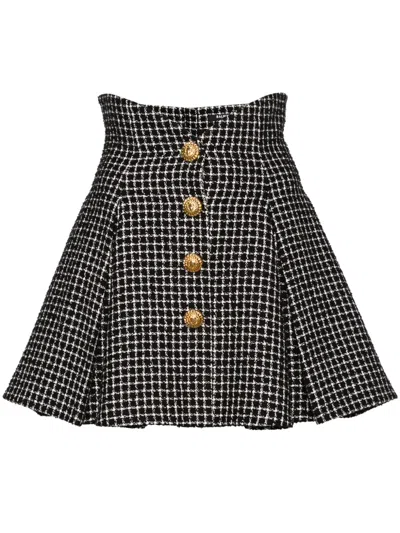 Balmain Tweed Tulip Mini Skirt In Black