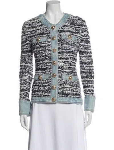 Pre-owned Balmain Tweed Tweed Pattern Blazer In Blue