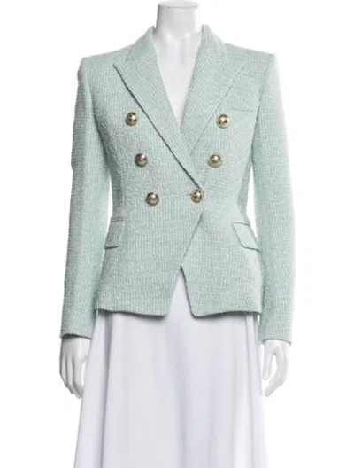 Pre-owned Balmain Tweed Tweed Pattern Blazer In Green