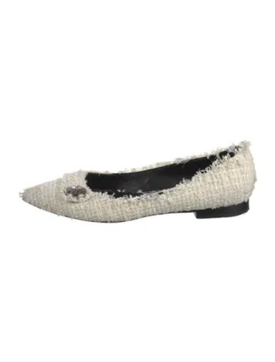 Pre-owned Balmain Tweed Tweed Pattern Flats In White
