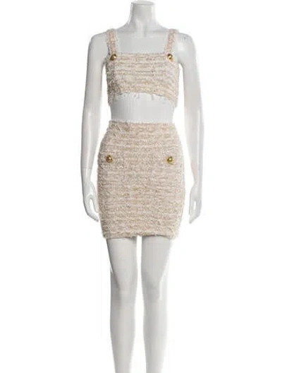 Pre-owned Balmain Tweed Tweed Pattern Skirt Set In White