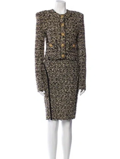 Pre-owned Balmain Tweed Tweed Pattern Skirt Suit W/ Tags