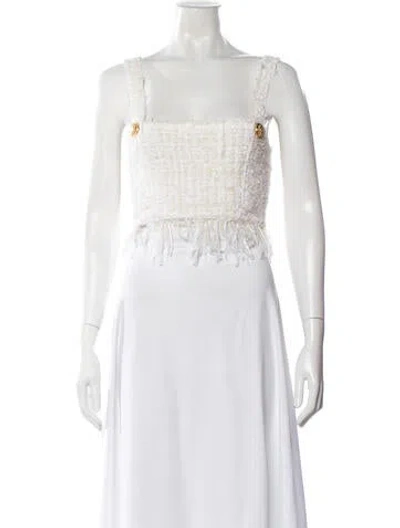 Pre-owned Balmain Tweed Tweed Pattern Top In Blue