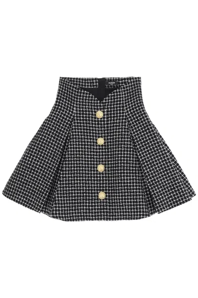 Balmain Tweed Tulip Mini Skirt In Black
