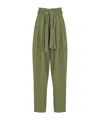 Balmain Belted Pleated Cotton And Linen-blend Twill Tapered Pants In Green
