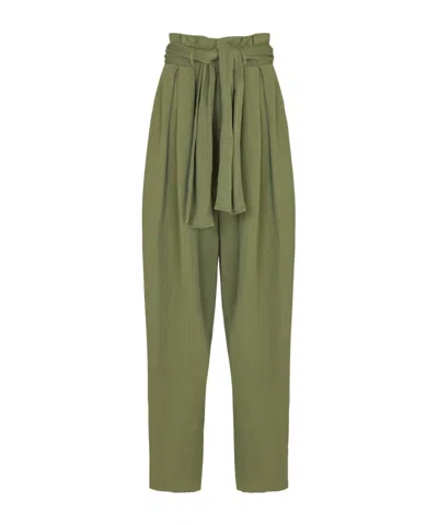 Balmain Belted Pleated Cotton And Linen-blend Twill Tapered Pants In Green
