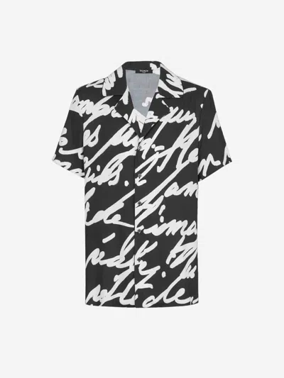 Balmain Twill Print Shirt In Black