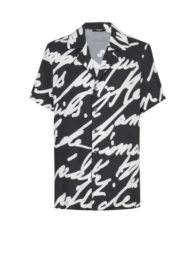 BALMAIN TWILL PYJAMA SHIRT WITH "LOVE LETTER" PRINT