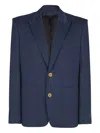 Balmain Twill Two-button Blazer In Blue